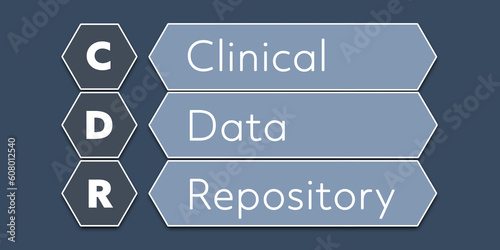 CDR Clinical Data Repository. An Acronym Abbreviation of a term from the software industry. Illustration isolated on blue background