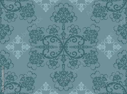 Seamless turquoise floral wallpaper. This image is a vector illustration