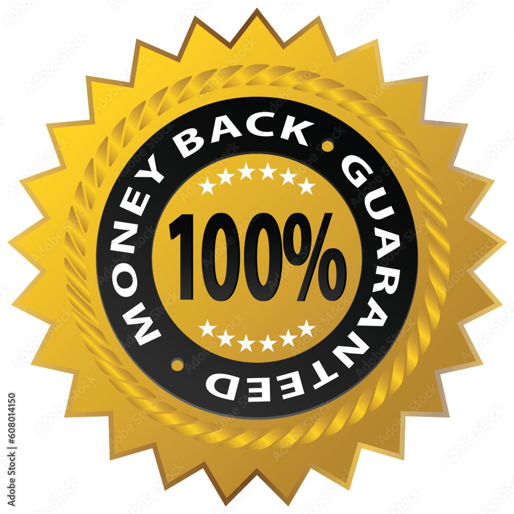 An image of a 100% money back guaranteed stamp.