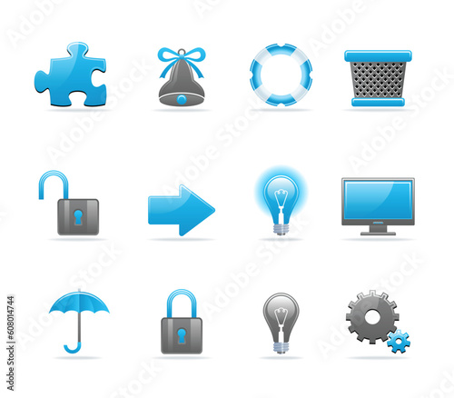 Set of 12 glossy web icons. Shopping, business and tachnology icon set. Part 2 (see other in my portfolio). photo