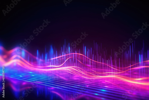 Abstract background with glowing neon waves Generative AI