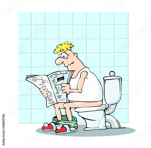 man in the toilet reading a newspaper