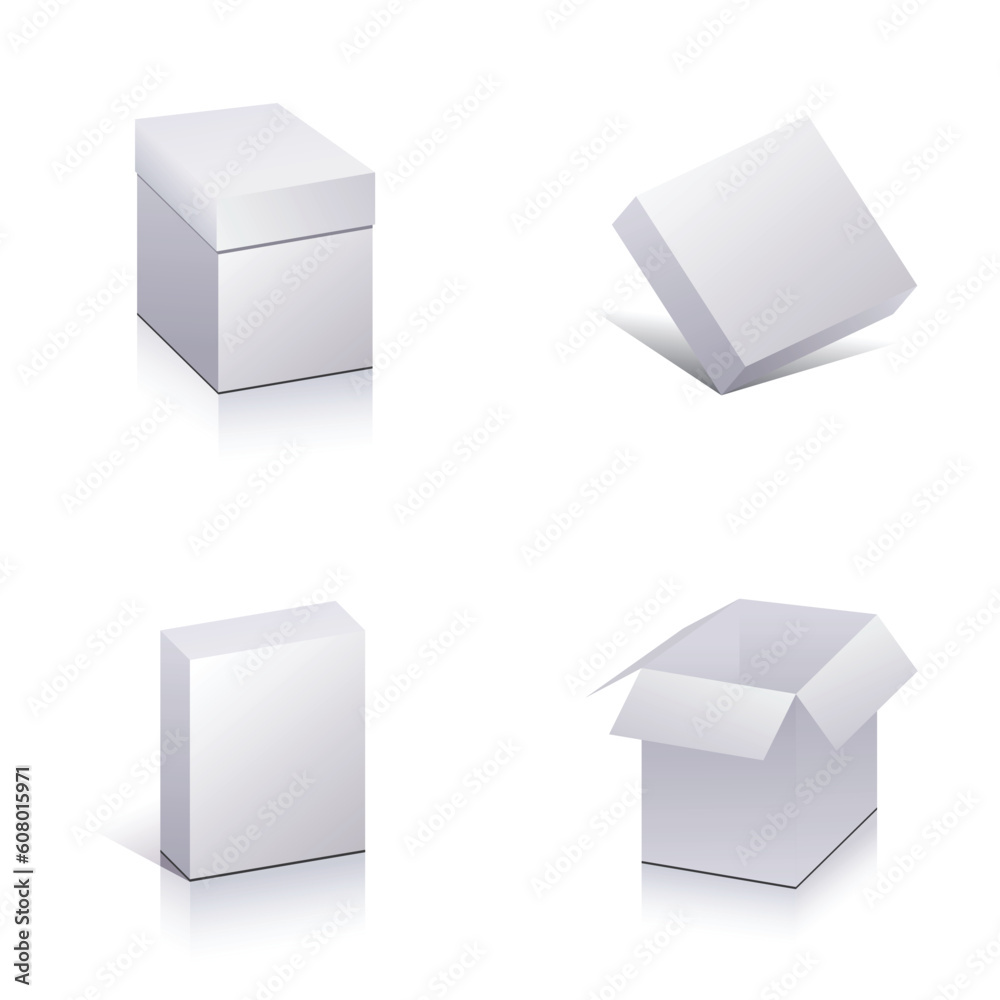 Set of blank packing. Template open 3d boxes. Vector. Set of blank packing. Template open 3d boxes. Vector.