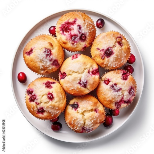 Plate of Cranberry Muffins on a White Background (Generative AI) © JJAVA