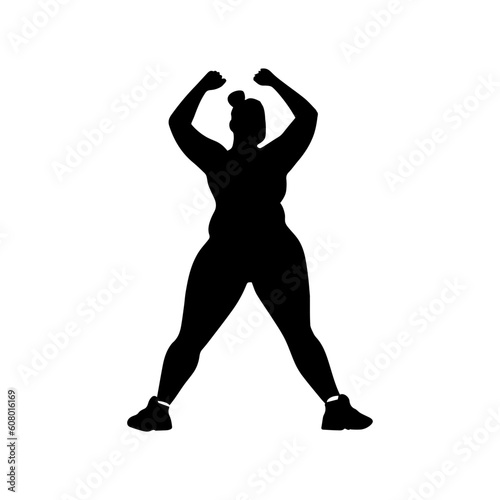 Vector illustration. Silhouette of a plump woman. Going in for sports. weight loss