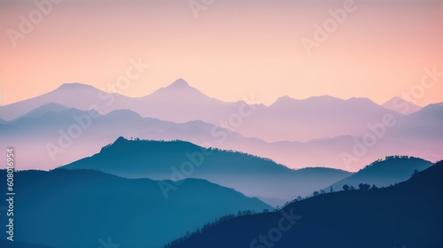 Beautiful mountain landscape in the morning. Sunrise over the mountains, Generative AI © tanatat