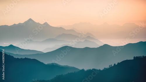 Beautiful mountain landscape in the morning. Sunrise over the mountains, Generative AI