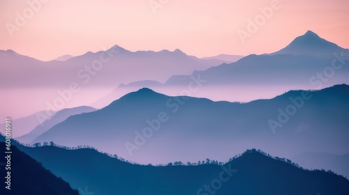 Beautiful mountain landscape in the morning. Sunrise over the mountains, Generative AI
