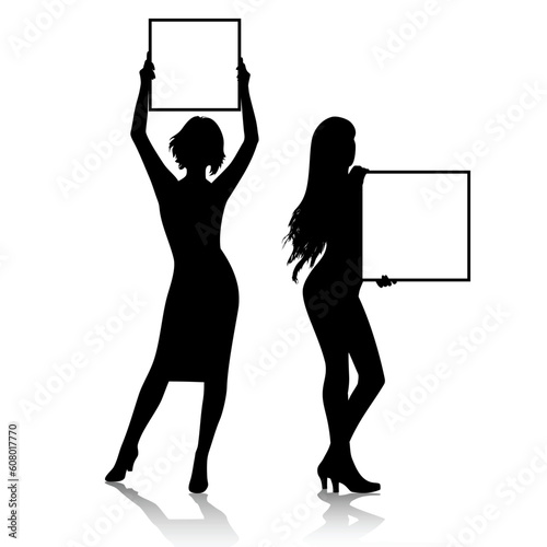 girl with banner, this  illustration may be useful  as designer work