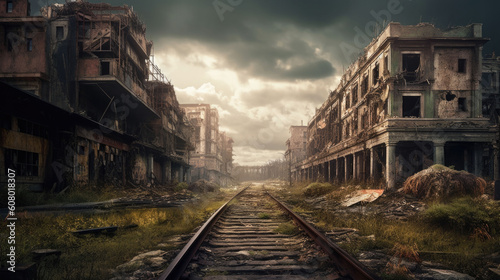 a city destroyed after the war. apocalypse concept. Generative AI © jr-art