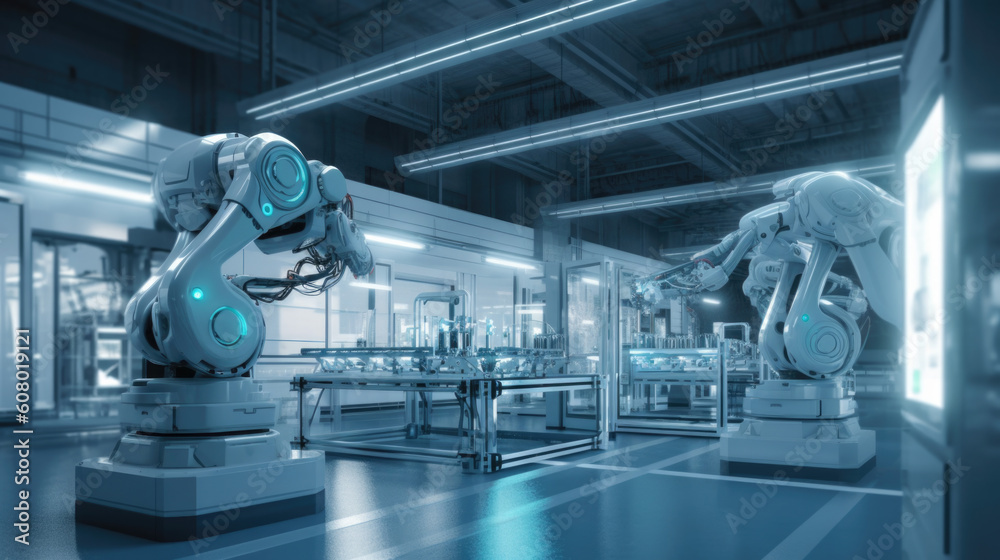 futuristic modern robots from car industry. Generative AI