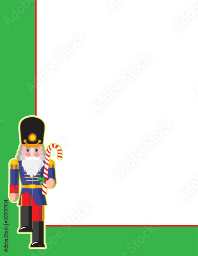 A border or frame featuring a toy soldier in the bottom left corner