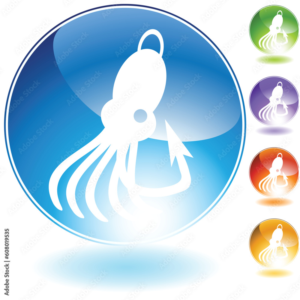 Squid fishing lure crystal icon isolated on a white background.