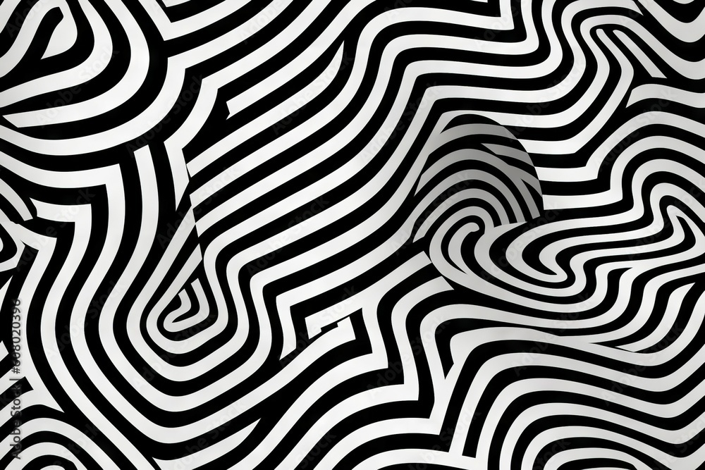 Abstract black and white optical illusion background or backdrop. AI generated, human enhanced.