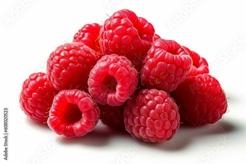 Appetizing tasty raspberries. The concept of proper nutrition and vitamins in the crop. AI generated, human enhanced.