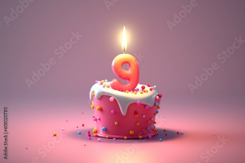 Abstract number 9 nine and birthday candle. AI generated, human enhanced