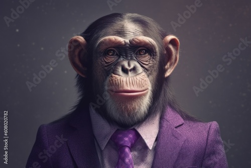 Obraz na plátně Anthropomorphic chimp dressed in a suit like a businessman