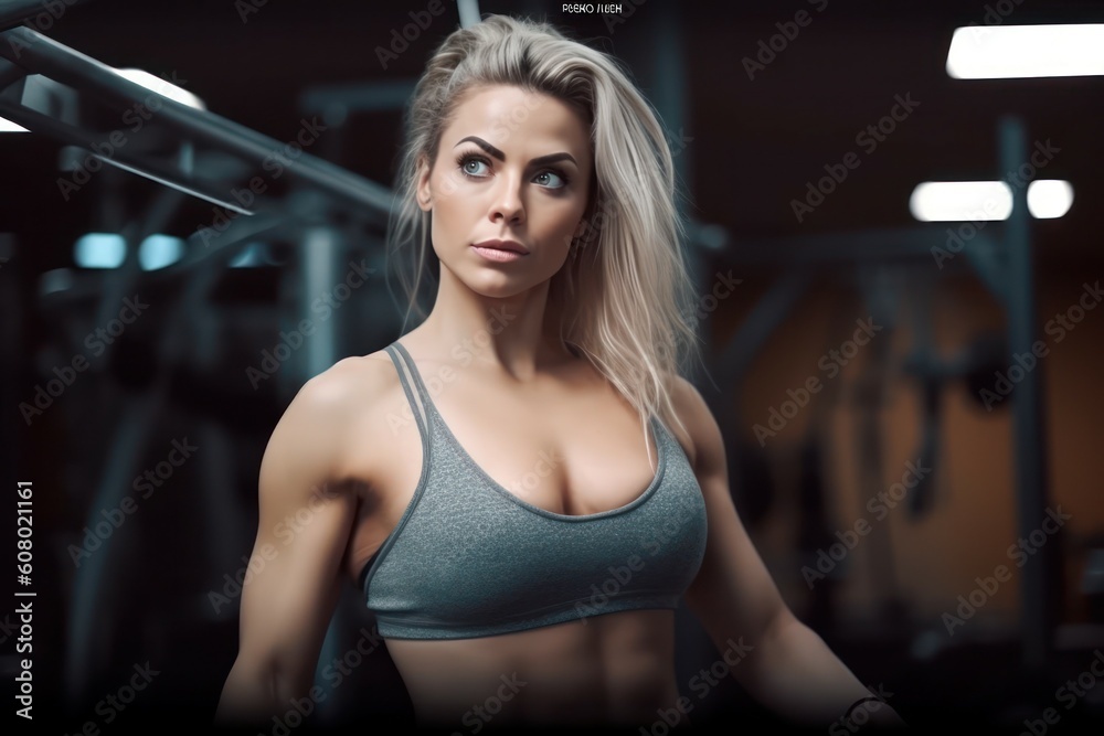 Woman exercising in a fitness club. The concept of a healthy lifestyle. AI generated, human enhanced