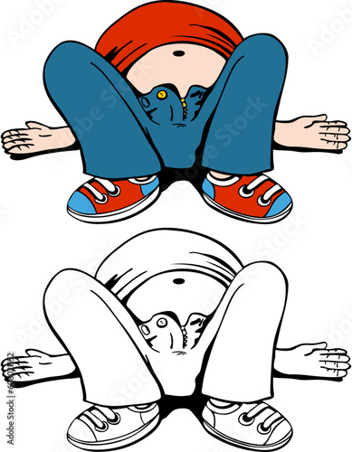 Cartoon image of a person with a full stomach - both color and black / white versions.