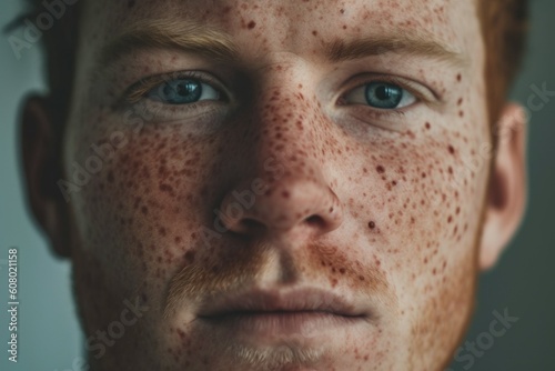 Male face with freckles. The concept of imperfection is normal. AI generated, human enhanced. photo