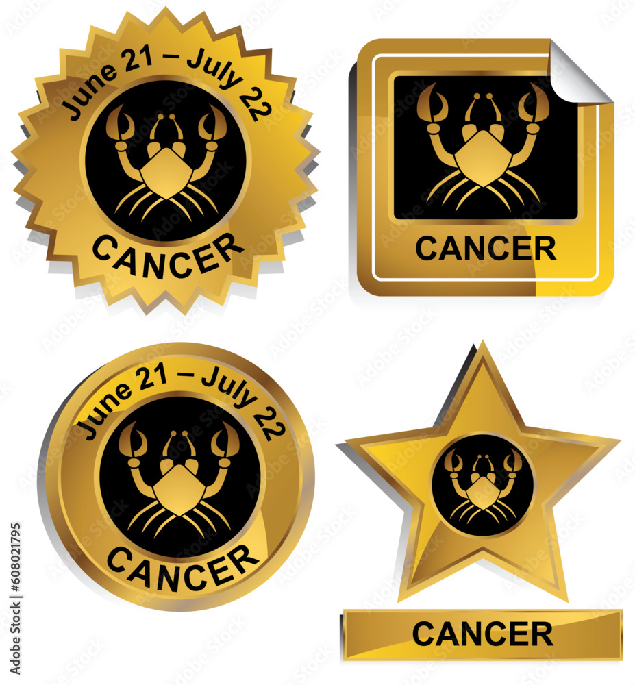 Naklejka premium Set of 4 3D zodiac sign buttons - cancer.
