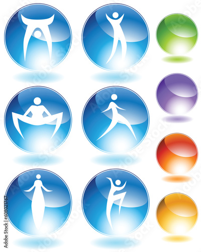 Stilts stick figure crystal icon set isolated on a white background.