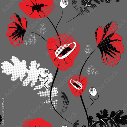 seamless pattern with poppy flowers