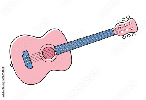 Pink acoustic guitar isolated vector illustration