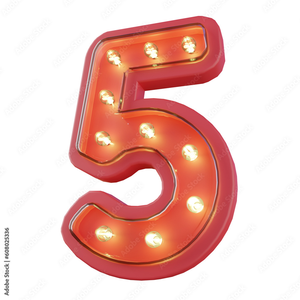 3d Render of Number 5 Neon LED Typography 3d Render of Number 5 Neon LED Typography