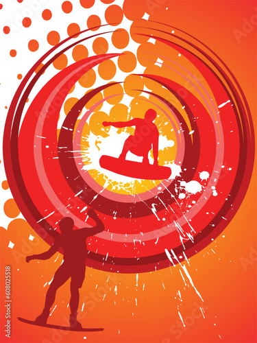 vector illustration of wakeboarder on an abstract colorful background