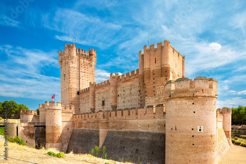 View of the West-South wall of Castillo de la Mota on a sunny day, Medina del Campo, Valladolid, Spain