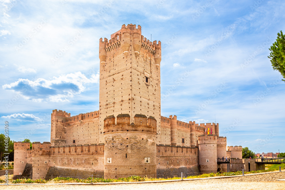 North and West walls of Castillo de la Mota in sunny day, Medina del Campo, Valladolid, Spain