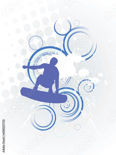 vector illustration of wakeboarder on an abstract colorful background