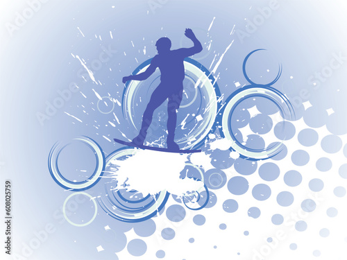 vector illustration of wakeboarder silhouettes on an abstract background