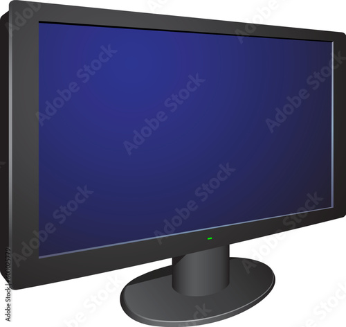 Modern black 3d wide tv on the round holder isolated on the white background