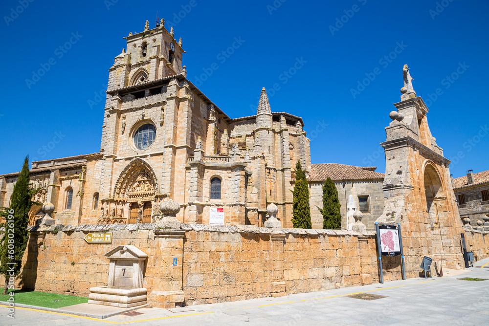 Main view of the Church of Santa María la Real, Sasamón, Burgos, Spain