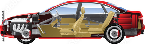 Cutaway Car Illustrations. (Simple gradients only - no gradient mesh.)