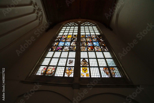 Shot of the stained glass inside the Oude Kerk in Amsterdam