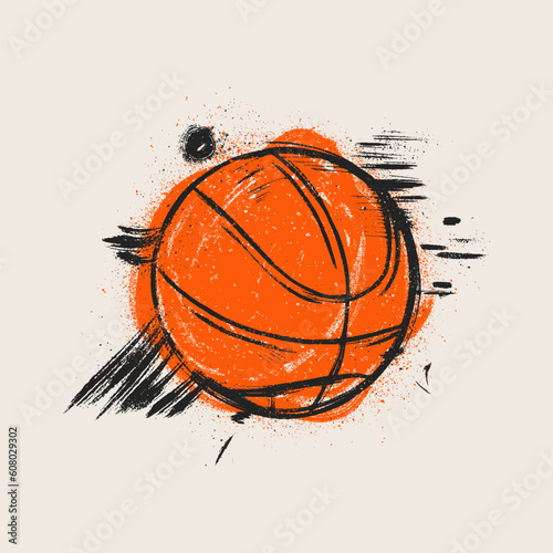 Basketball in hand drawn with grunge brush. Vector illustration