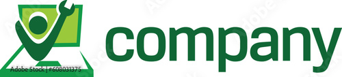 Computer/ laptop repair service logo - man with repair key symbol.
