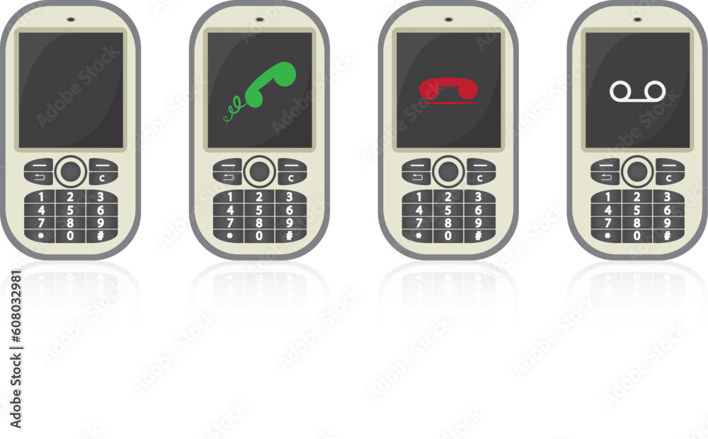 four vector cellphones with symbols - illustration four vector cellphones with symbols - illustration
