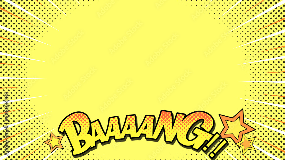 Naklejka premium 集中線とBAAANGの文字 カラー背景