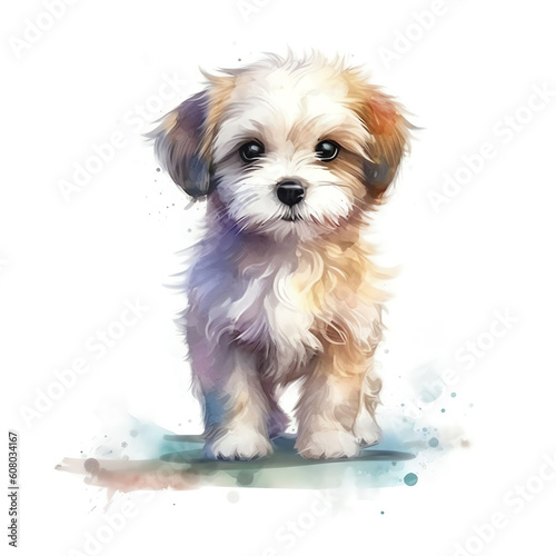 Illustration Adorable Puppy in Cartoon Watercolor Style