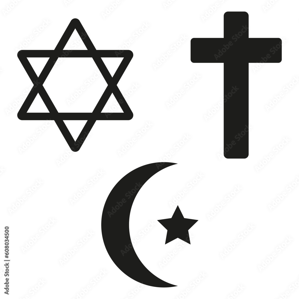 Symbols of the three world religions. Judaism, Christianity and Islam. vector illustration. Symbols of the three world religions. Judaism, Christianity and Islam. vector illustration.
