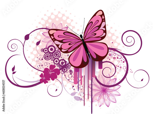 vector eps10 illustration of butterflies on a colorful floral background © Designpics