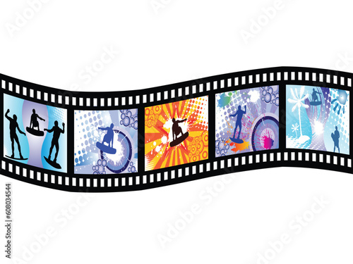 vector eps10 illustration of a filmstripe with wakeboarder silhouettes on abstract