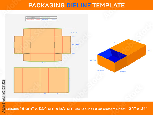 Sliding Match box, Dieline Template, 18 x 12.4 x 5.7 cm