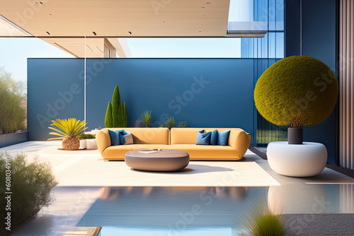 luxury modern house interior with a big copy space. ai illustration generated