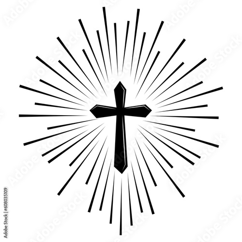 Christian cross sign hipster sun starburst retro vintage design. Vector illustration.