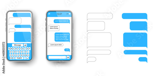 SMS messages, chat on the phone. Text cloud for the messenger. Correspondence speech bubbles. Vector illustration.